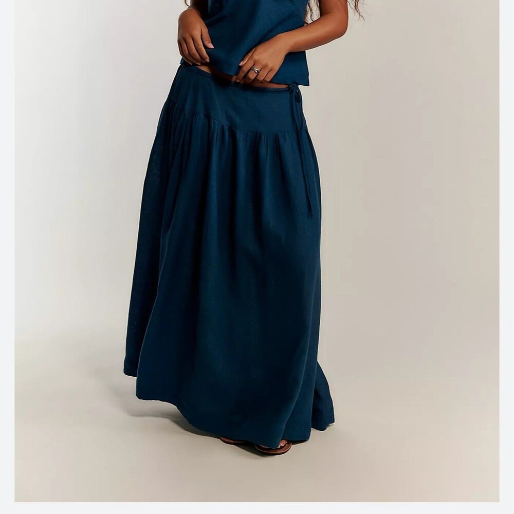 Free People Free-Est Sandshell Linen Maxi Skirt Pull-On Flowy Solid XS 290439